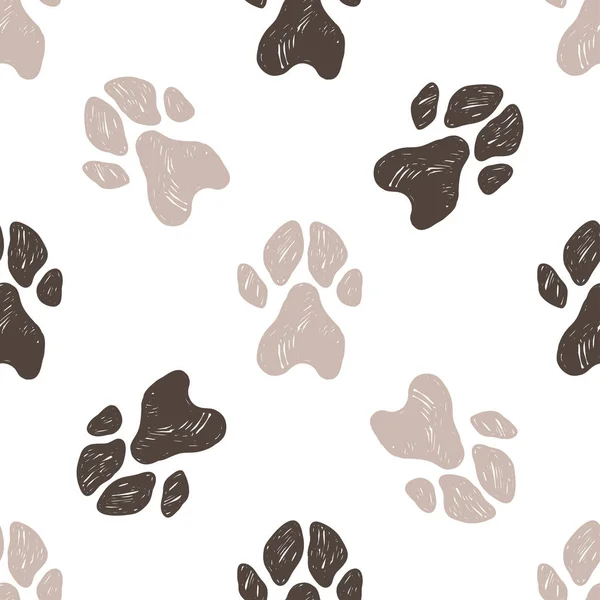 Seamless pattern with dog`s paws on white background — Stock Vector