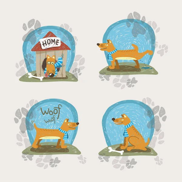 Conjunto de quatro ícones sobre a vida do cão —  Vetores de Stock