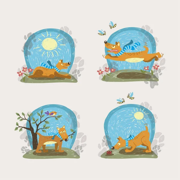 Set van vier pictogrammen over het leven van de hond — Stockvector
