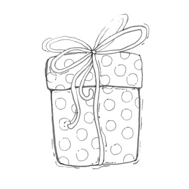 Hediye. Mutlu Noeller boyama sayfası. Siyah beyaz arka plan. Çocuklar için boyama sayfası.