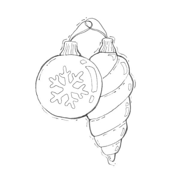 Christmas Tree Toy Merry Christmas Coloring Page Black White Background — Stock Photo, Image