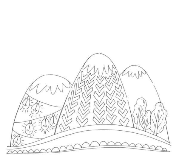 Мультяшные Горы Рождественской Раскраской Черно Белый Фон Цветовая Страница Детей — стоковое фото