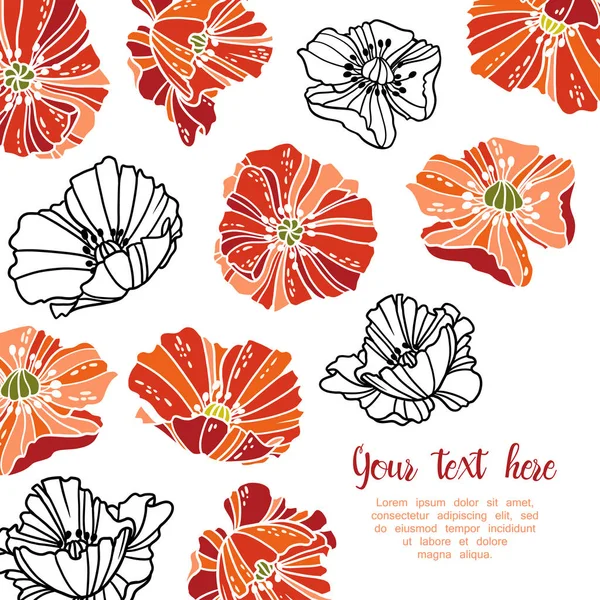 Patroon met rode lineaire papaver bloemen — Stockvector