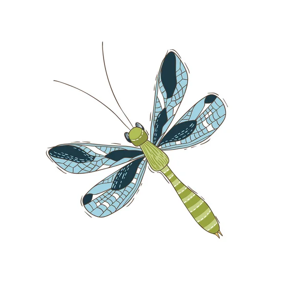 Dragonfly Isolerad Den Vita Bakgrunden Vektorillustration — Stock vektor