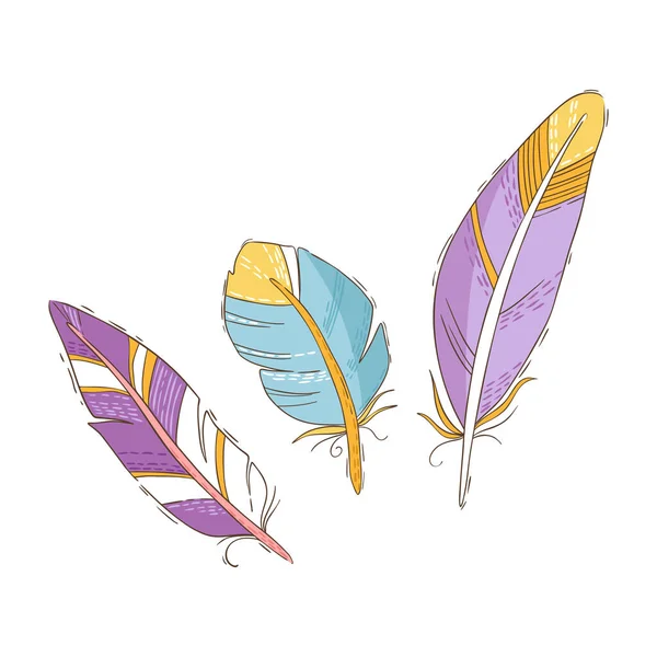 Colección Tres Plumas Dibujos Animados Ilustración Vectorial — Vector de stock