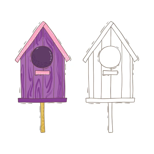 Paars Vogelhuisje Vectorillustratie — Stockvector