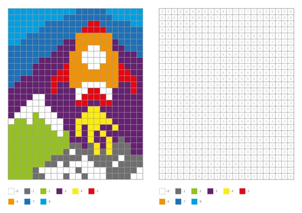 Kinder Malseite Pixel Färbung Raketenschiff Vektorillustration — Stockvektor