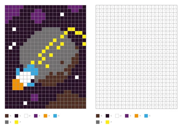 Kinder Malseite Pixel Färbung Raketenschiff Vektorillustration — Stockvektor