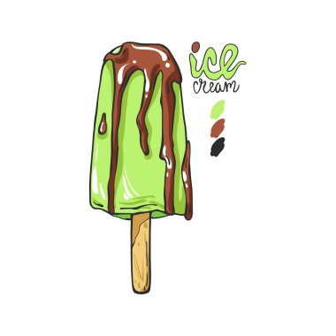 Beyaz arka planda izole edilmiş çikolatalı dondurma. Vektör illüstrasyonu