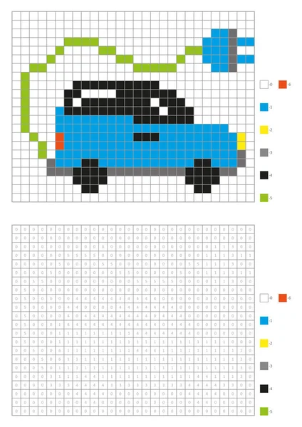 Crianças Colorir Página Pixel Colorir Carro Eco Ilustração Vetorial — Vetor de Stock