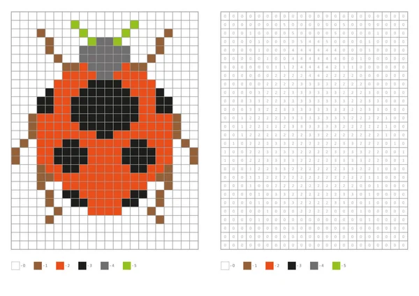 Kids Coloring Page Pixel Coloring Cartoon Ladybird Vector Illustration — Stock Vector