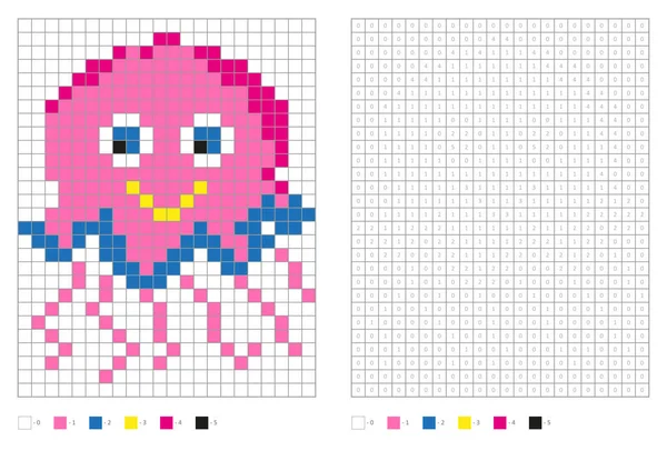 Página Para Colorear Para Niños Píxeles Para Colorear Medusas Dibujos — Archivo Imágenes Vectoriales