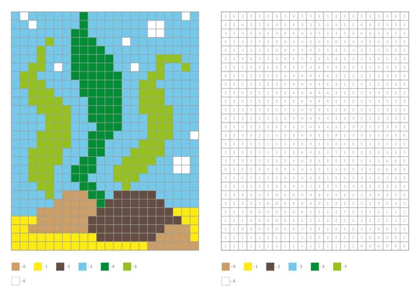 Çocuk Boyama Sayfası Pikselle Boyanmış Deniz Yosunu Vektör Illüstrasyonu — Stok Vektör