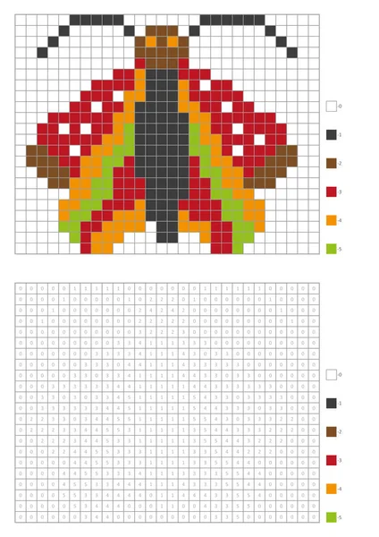 Kinder Malseite Pixel Färbung Cartoon Nacht Schmetterling Vektorillustration — Stockvektor