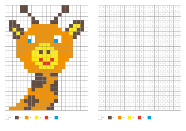 Kolorowanki Dla Dzieci Kolorowanki Pikseli Żyrafa Kreskówki Dzikie Zwierzę Ilustracja — Wektor stockowy
