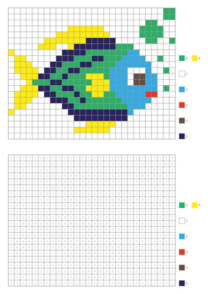 Coloriage Enfants Pixel Coloriage Dessin Animé Poisson Illustration Vectorielle — Image vectorielle