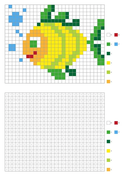 Crianças Página Para Colorir Pixel Para Colorir Peixes Desenhos Animados —  Vetores de Stock