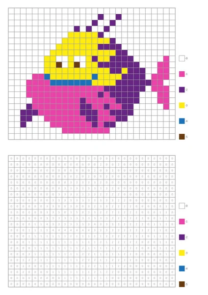 Crianças Página Para Colorir Pixel Para Colorir Peixes Desenhos Animados —  Vetores de Stock