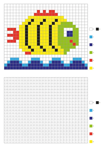 Crianças Página Para Colorir Pixel Para Colorir Peixes Desenhos Animados —  Vetores de Stock