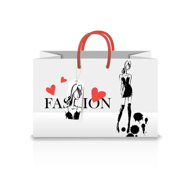 Shopping Bag with a print - Fashion illustration. ink sketch — Stock Vector