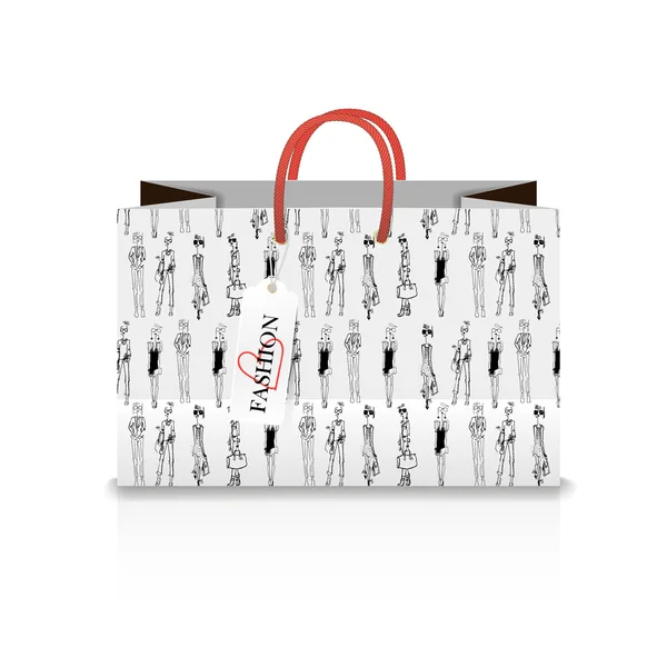 Bolsa de compras con un estampado - Ilustración de moda. boceto de tinta — Vector de stock