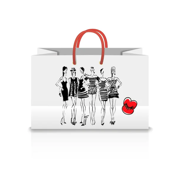 Shopping Bag with a print - Fashion illustration. ink sketch — Stock Vector