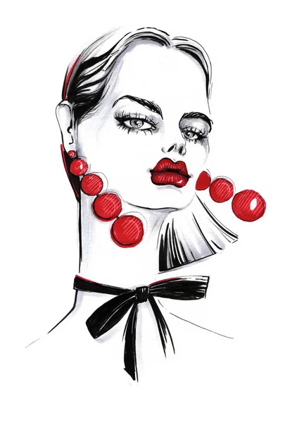 Μόδας κορίτσι με μακριά κόκκινα σκουλαρίκια. — Φωτογραφία Αρχείου