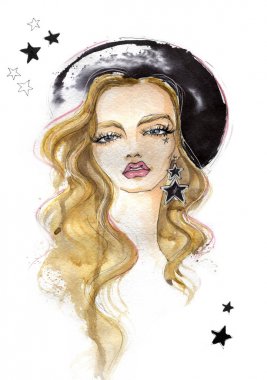 Küpe moda bir kızla portresi.