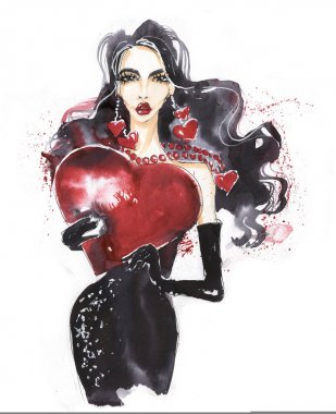 Uzun saç ve elleri bir kalp ile kız