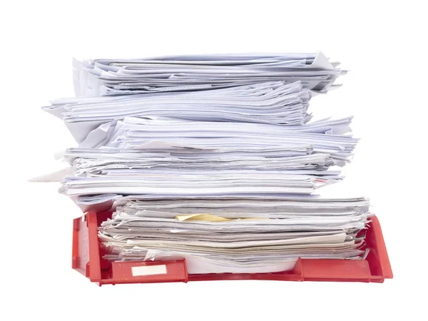 कार्यालय कागज फाइलिंग ट्रे सफेद पृष्ठभूमि पर अलग है। कागजी कार्रवाई के बहुत सारे, काम, नौकरशाही. प्रशासन अवधारणा . — स्टॉक फ़ोटो, इमेज