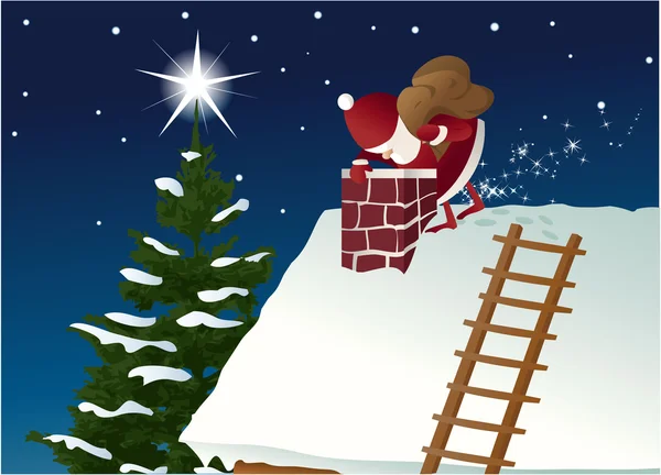 Santa Claus en el techo — Vector de stock