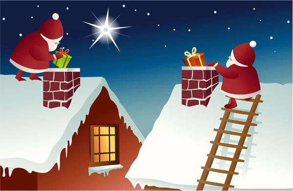 Święty Mikołaj na dachu — Wektor stockowy