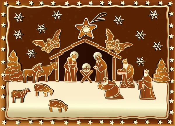 Gingerbread Nativity scene — Stock Vector