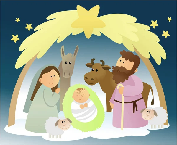 基督降生的场景与圣洁的家庭 — 图库矢量图片