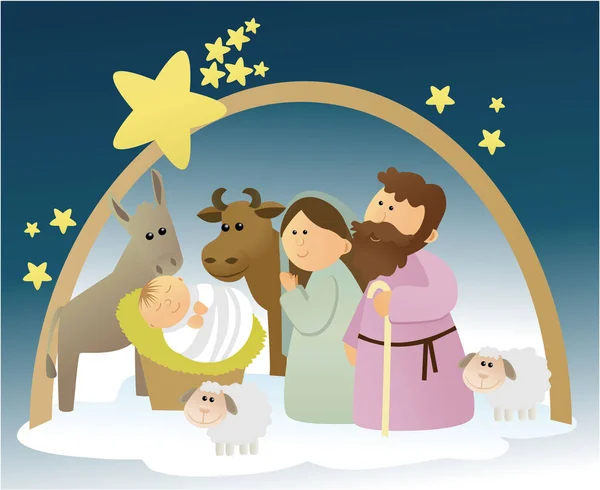 基督降生的场景与圣洁的家庭 — 图库矢量图片