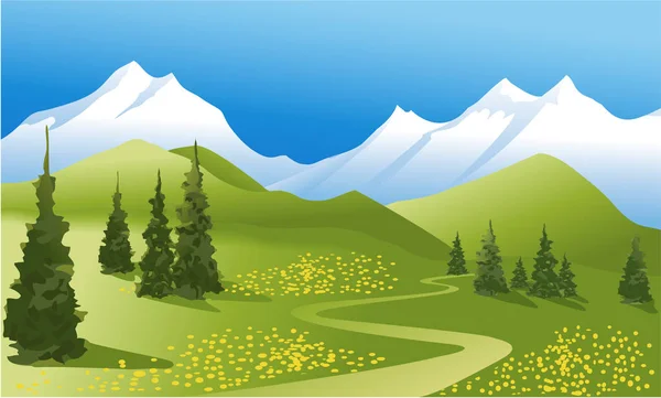 緑の草原と山の風景 — ストックベクタ