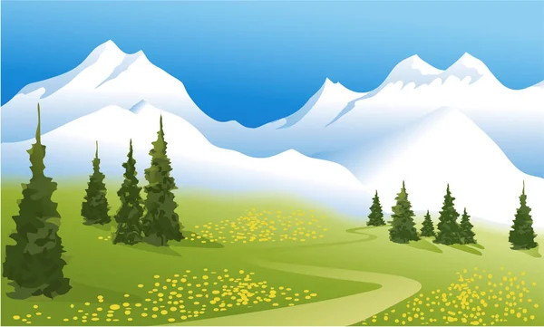Dağ manzarası ile yeşil çayır — Stok Vektör