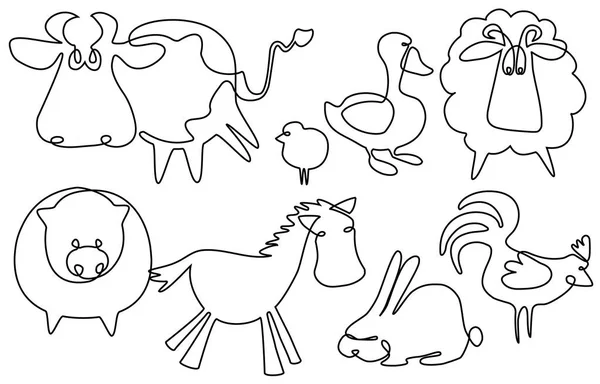 农场动物一线绘图 — 图库矢量图片