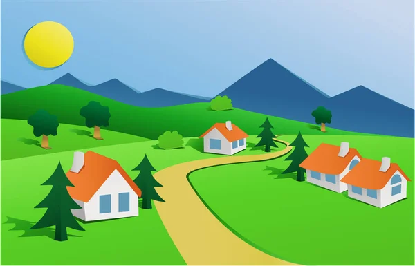 Landscape with small village — Stock Vector