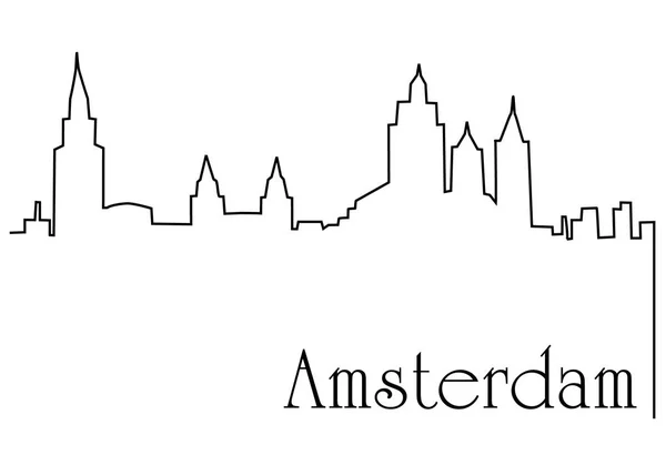 Amsterdam city egy vonalas rajz háttér — Stock Vector