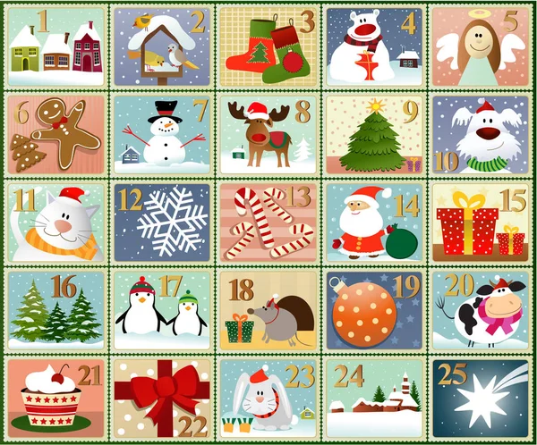 Advent stamps calendar — Stock Vector