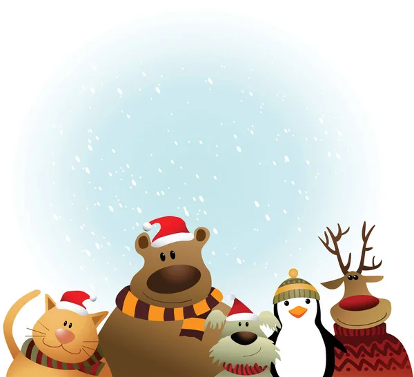 Carte de Noël avec animaux — Image vectorielle