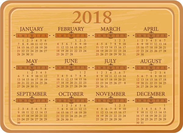 Kalendarz kuchnia do 2018 roku — Wektor stockowy