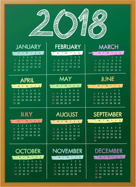 Tablica kalendarza na rok 2018 — Wektor stockowy