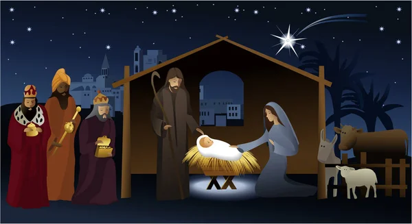 Presepe con Sacra Famiglia — Vettoriale Stock