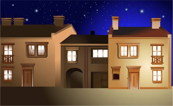 Calle del pueblo nocturno — Vector de stock