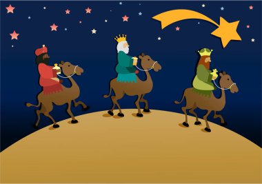 Three wise men bring presents to Jesus. Three Wise Men, the three Kings, Melchior, Gaspard and Balthazar clipart