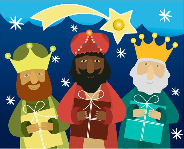 Tres Sabios Traen Regalos Jesús Tres Reyes Magos Los Reyes — Vector de stock