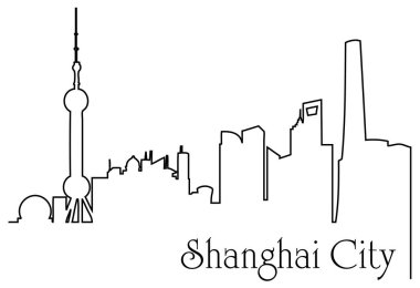 Şehir bir çizim için arka plan ile metropol cityscape Şanghay