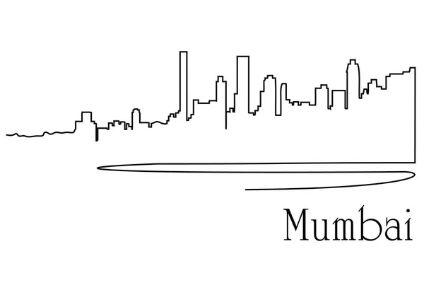 Mumbaj City One Line Drawing Abstrak Background Metropolis Cityscape - Stok Vektor